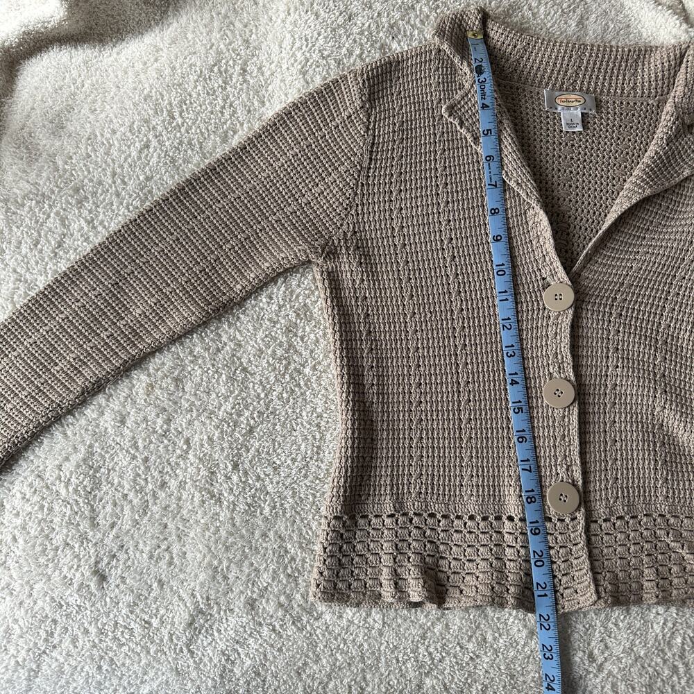 Taupe Talbots Petite 75% Silk Open Knit Collared Cardigan - Picture 6 of 7
